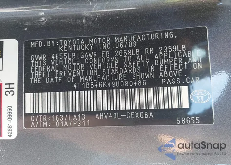 2009 Toyota Camry Hybrid из США, поврежденный, VIN 4T1BB46K49U080486